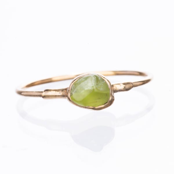 Mini Raw Peridot Ring • Gold Filled • August Birthstone • Dainty Green Gemstone Crystal Jewelry • Fall Peridot Birthstone Jewelry • Leo Gift