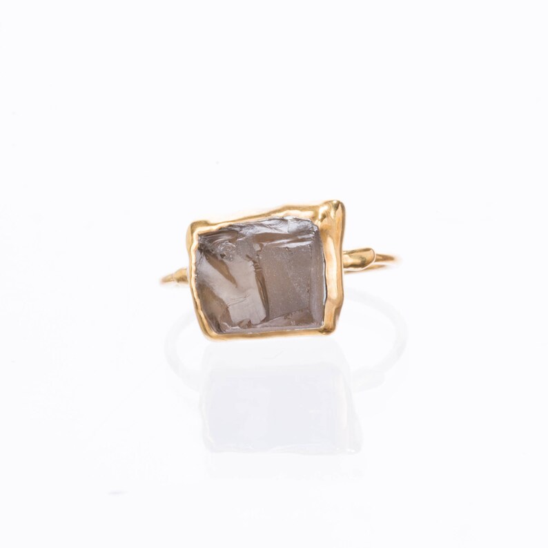 Yellow Gold Smoky Quartz Wedding Gift Cognac Quartz Jewelry Ringcrush January Birthstone Ring Raw Smoky Quartz Ring Smoky Quartz Jewelry