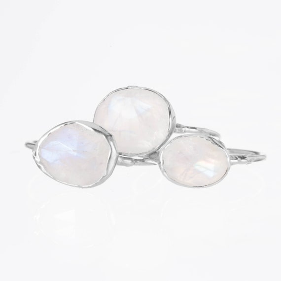 Rainbow Raw Moonstone Ring Gold Ring Celestial Jewelry Etsy