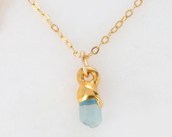 Raw Aquamarine Necklace - 24k Gold Filled March Birthstone