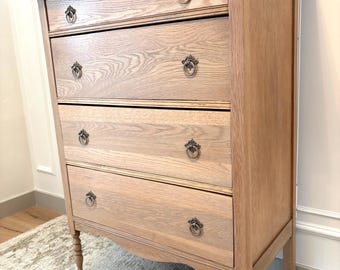 SOLD** Antique Solid Oak 4-Drawer Tall Dresser, Chest of Drawers, Bedroom Furniture