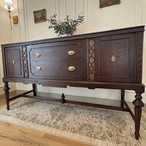 SOLD**Antique Jacobean Oak & Walnut Sideboard  Buffet Dresser