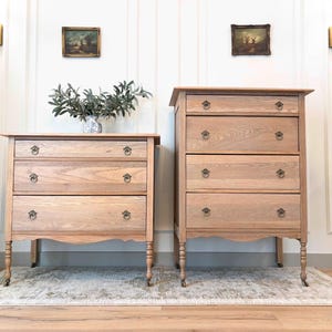 SOLD** Antique Solid Oak 3-Drawer & 4-Drawer Dresser Set, Chest of Drawers, Bedroom Furniture