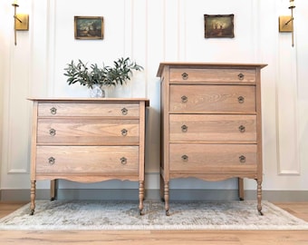 SOLD** Antique Solid Oak 3-Drawer & 4-Drawer Dresser Set, Chest of Drawers, Bedroom Furniture