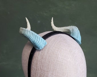 Tasha | Ready-to-Ship Blue-Yellow Small Tiefling Horns