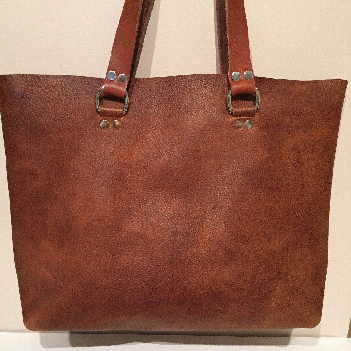 Large Tote Rustic Full Grain Leather Unlined Raw Edge Etsy