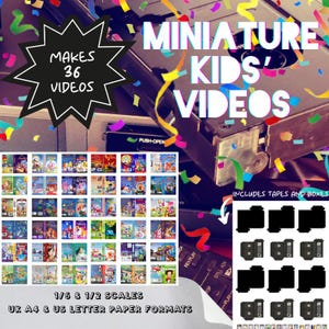 6th 1:6 and 12th Scale 36 x Miniature Digital Download Printable Dollhouse / Action Figure VHS Children&#39;s Kids Video Covers