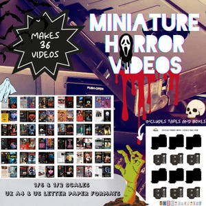 6th 1:6 and 12th Scale 36 x Miniature Digital Download Printable Dollhouse / Action Figure VHS Horror Halloween Video Covers