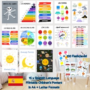 Pósteres y tarjetas didácticas imprimibles para aulas y guarderías en español: descarga digital instantánea e imprimible