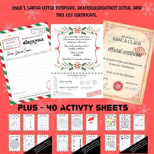 Carta a Papá Noel, certificado de lista de buenos y juego de actividades navideñas para niños de 40 páginas (imprimible y descarga digital)