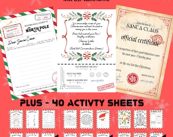 Printable Digital Download Santa Letter, Nice List Certificate, and 40 Page Children's Christmas Activity Set