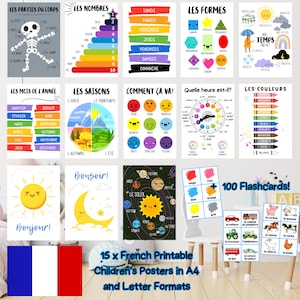French Français Language Printable Educational Classroom / Nursery Posters and Flashcards - Instant Digital Download