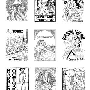 40 páginas para colorear de carteles publicitarios Art Nouveau vintage de Mucha - Libro para colorear - PDF PNG - Descarga digital instantánea