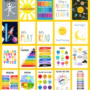 20 x PDF Download Druckbares Poster für Kinderzimmer / Geschenk / Kinder Poster Zeit / Formen / Wetter / Gefühle etc
