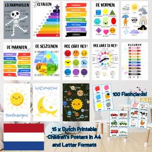 Niederländisch Nederlands Sprache druckbare Lern-Klassenzimmer / Kinderzimmer Poster und Karteikarten - sofortiger digitaler Download