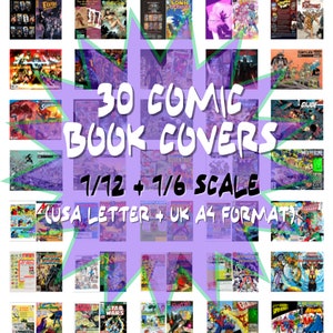 30 12th 1:12 and 6th 1/6 Scale Miniature Download Printable Dollhouse / Action Figure Comic Book Covers