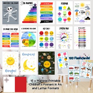 Pósteres y tarjetas didácticas imprimibles para aulas y guarderías en idioma maltés (malti) - Descarga digital instantánea