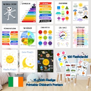 Irisch Gälisch Gaelige Sprache druckbare bildung Klassenzimmer / Kindergarten Poster und Karteikarten - sofortiger digitaler Download