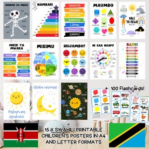 Swahili taal Kiswahili afdrukbaar educatief klaslokaal / kinderkamer posters en flashcards - Instant Digitale download