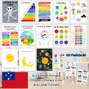 Pósters y tarjetas didácticas imprimibles para aulas y guarderías (gagana sāmoa) - Descarga digital instantánea