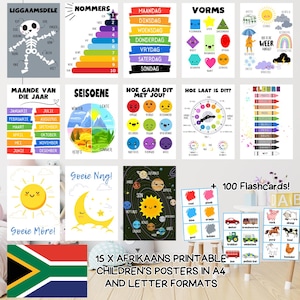 Afdrukbare Afrikaanse taal voor onderwijsklas/kinderkamerposters en flashcards - direct digitaal downloaden