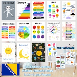 Bosnian Language Bosanski Printable Educational Classroom / Nursery Posters and Flashcards - Instant Digital Download