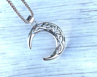 CELTIC MOON, Celtic Knot Triquetra, Genuine 925 Sterling Silver Pendant, Genuine 925 Sterling Silver Necklace, Men Women Unisex