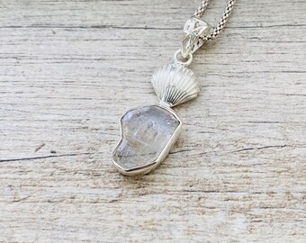 SEASHELL Natural Raw Herkimer Diamond Pendant, Genuine Herkimer Diamond Necklace, 925 Sterling Silver Necklace, Natural Crystal Pendant