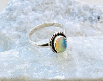 Size 8 Natural Ethiopian Opal Ring, Genuine Ethiopian Opal Ring, 925 Sterling Silver Ring, Natural Crystal Ring, Natural Stone Ring