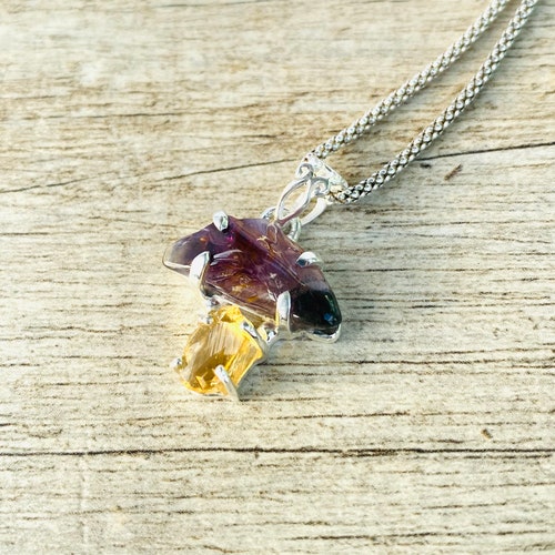 Natural Cacoxenite in Amethyst and Raw Citrine Pendant, Genuine Cacoxenite Necklace, Cacoxenite Pendant, 925 orders Sterling Silver Necklace