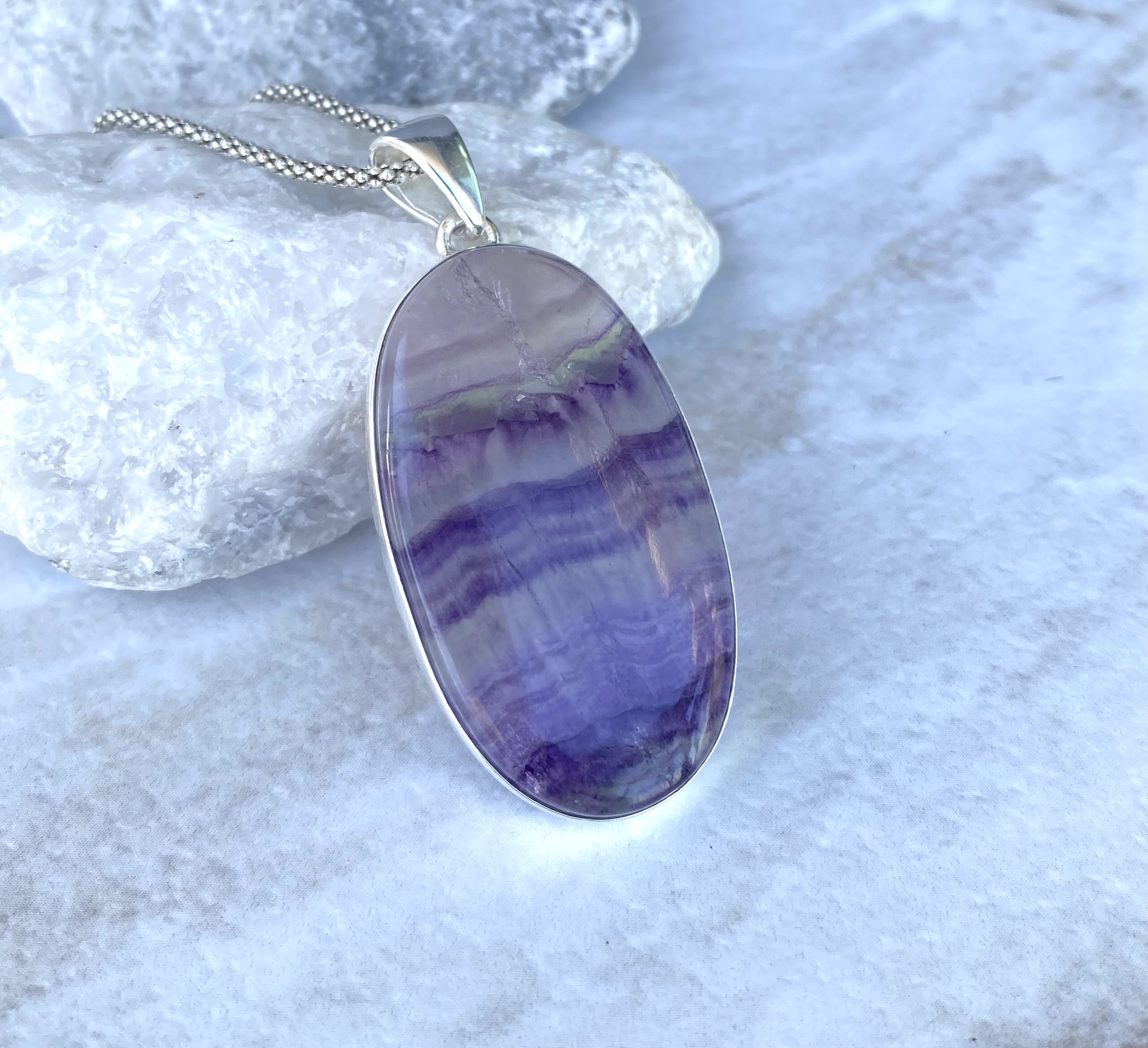 Natural Stone Necklace 925 Sterling Silver Necklace Natural Crystal Necklace Natural UK Blue John Fluorite Pendant