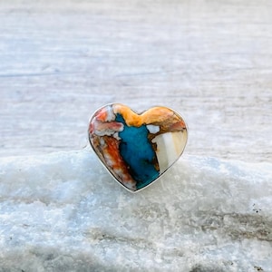 Size 9 Solid 925 Silver Natural Spiny Oyster in Copper Turquoise Ring, Arizona Turquoise Ring, 925 Sterling Silver Ring