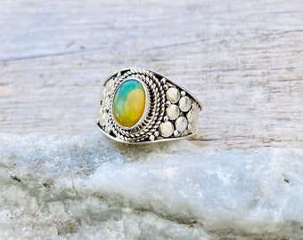 Ethiopian Opal Sterling Silver Ring, Size 7