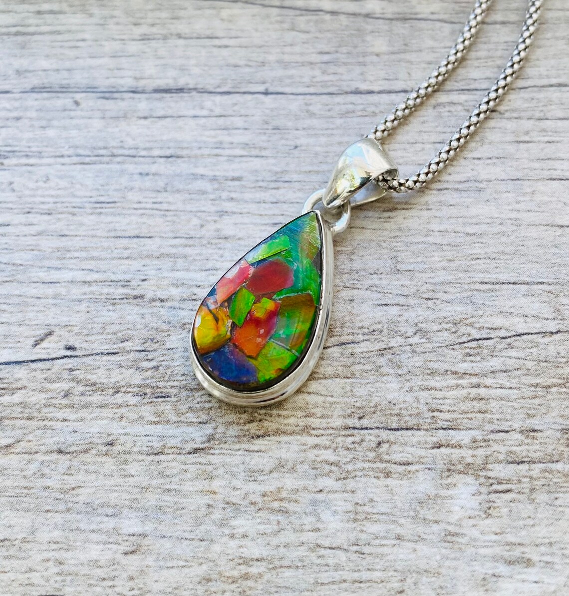 Natural Canadian Ammolite Pendant Necklace 925 Sterling Etsy