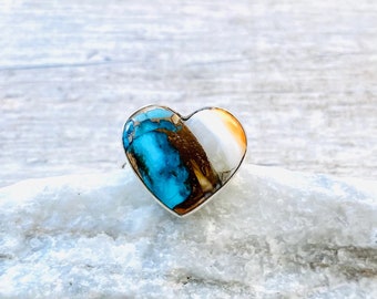 Size 8 Solid 925 Silver Natural Spiny Oyster in Copper Turquoise Ring, Arizona Turquoise Ring, 925 Sterling Silver Ring