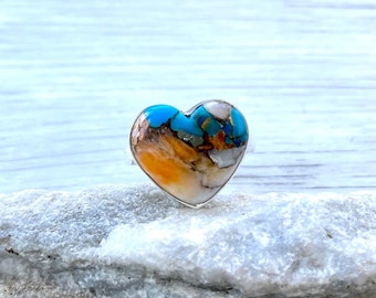 Size 9 Spiny Oyster Copper Turquoise Sterling Silver Ring