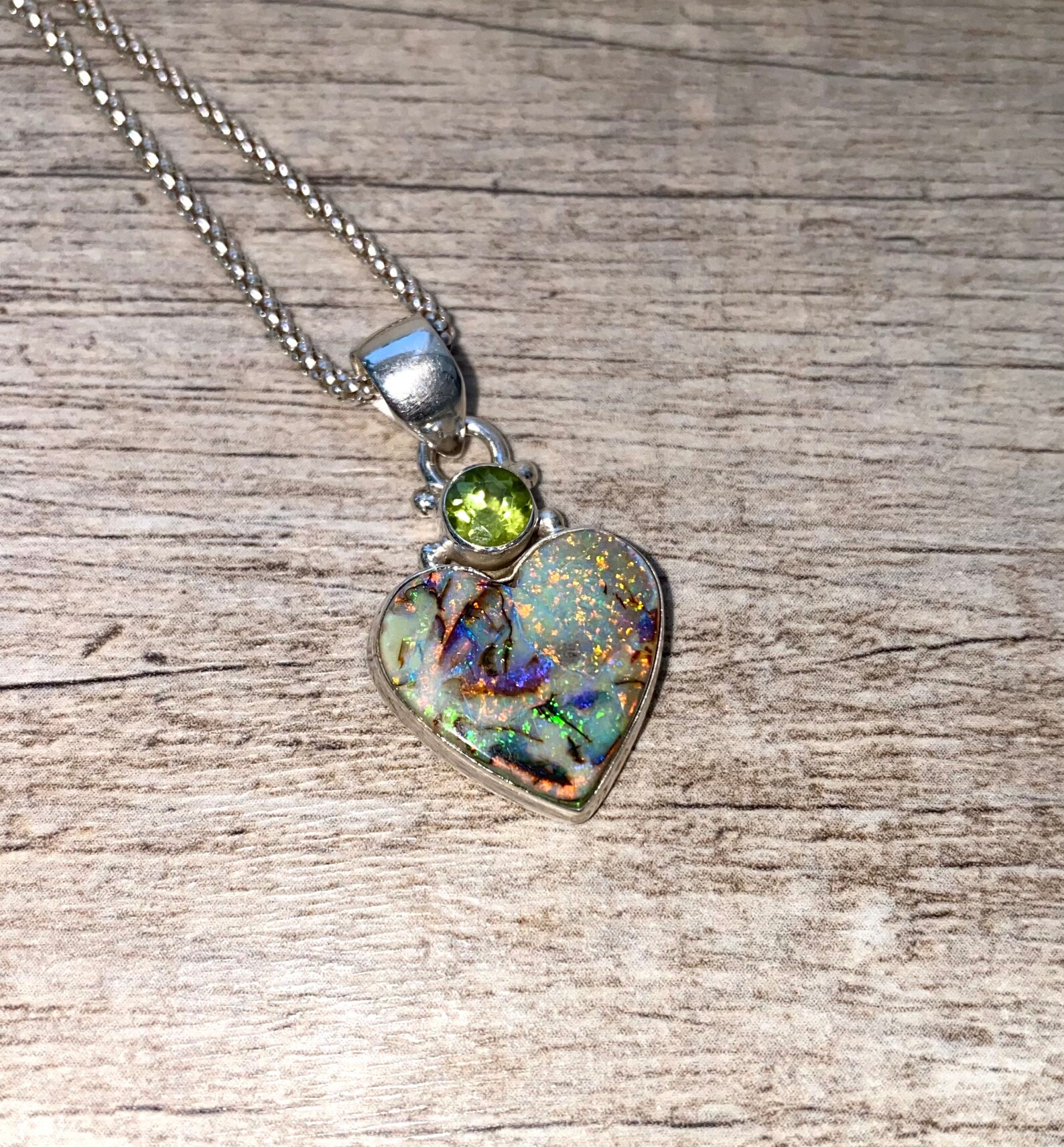 HEART Sterling Opal and Natural Peridot Necklace Monarch Opal Etsy