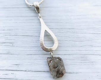 Colgante de diamante Herkimer en bruto, collar de cristal de plata de ley