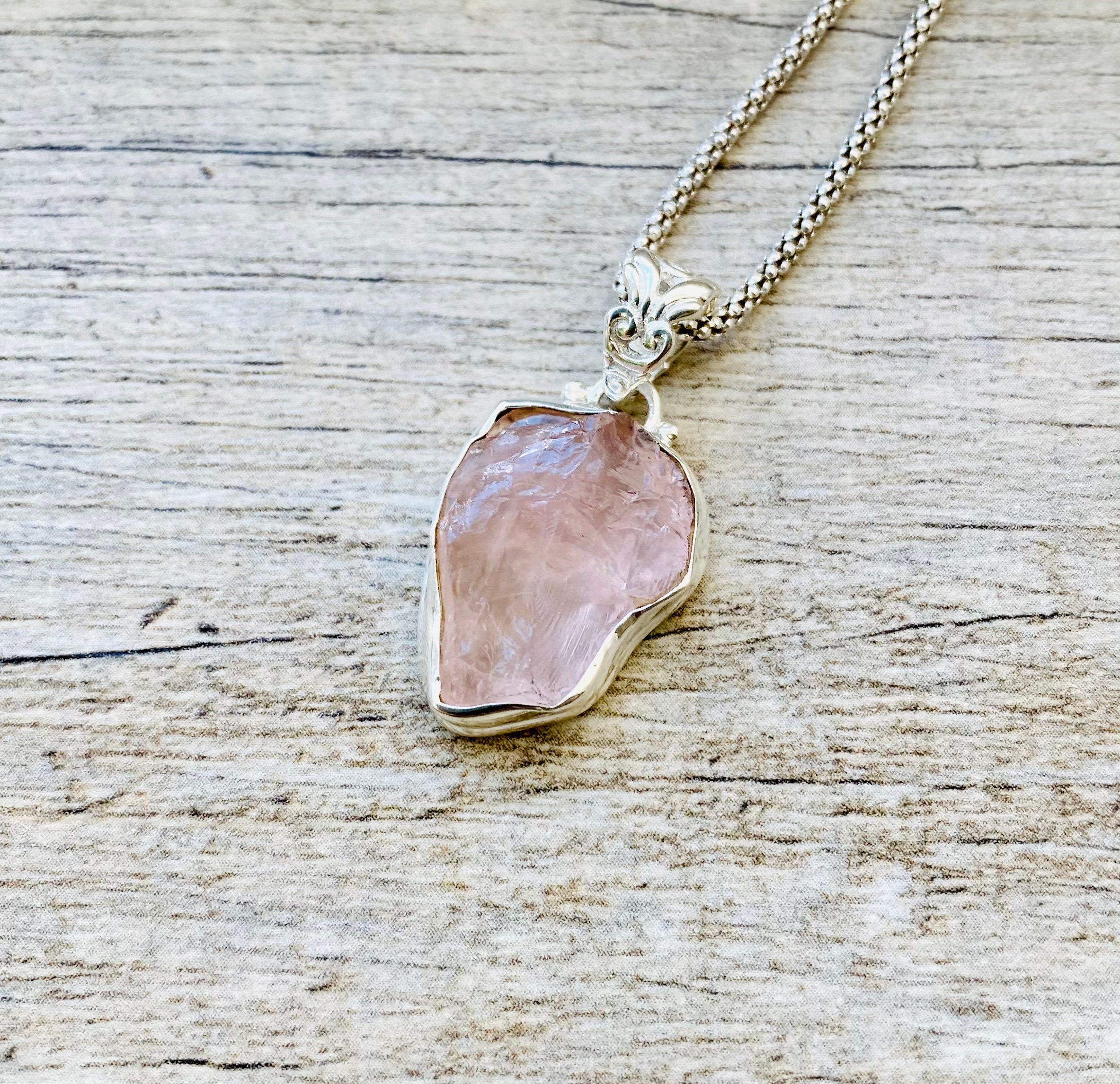 Rough Natural Crystal Necklace, Rose Quartz