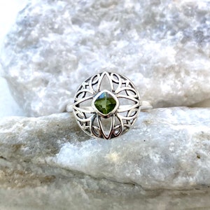 CELTIC DESIGN Very Rare Genuine Natural Faceted Moldavite Ring, Genuine Moldavite Ring, 925 Sterling Silver Ring, Natural Crystal Ring