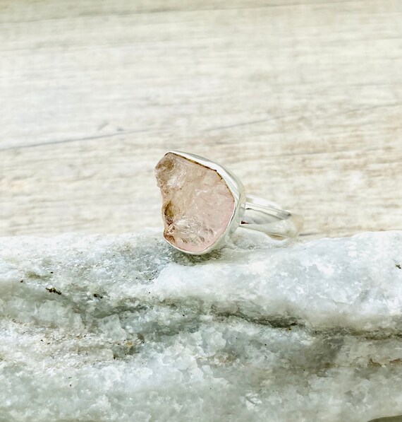 Natural Morganite Rough Gemstone Ring Solid 925 Sterling Silver Jewelry Size 9.5 Natural Morganite Rough Gemstone Ring Solid 925 Sterling Silver Jewelry Size 9.5