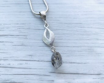 Raw Herkimer Diamond Pendant, Sterling Silver Crystal Necklace