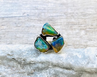 Size 8 Natural Raw Ethiopian Opal Ring, Genuine Ethiopian Opal Ring, 925 Sterling Silver Ring, Natural Crystal Ring, Natural Stone Ring