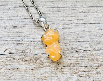 Raw Mexican Fire Opal Pendant, 925 Sterling Silver Necklace