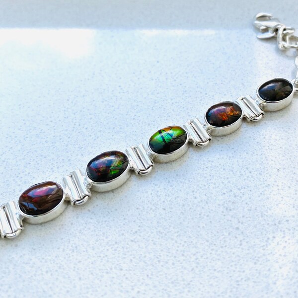 Natural Canadian Ammolite Bracelet, Genuine Ammolite, 925 Sterling Silver Bracelet, Natural Crystal Bracelet, Natural Stone Bracelet #2