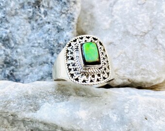 Size 8 Natural Canadian Ammolite Ring, Genuine Ammolite Ring, 925 Sterling Silver Ring, Natural Crystal Ring, Natural Stone Ring
