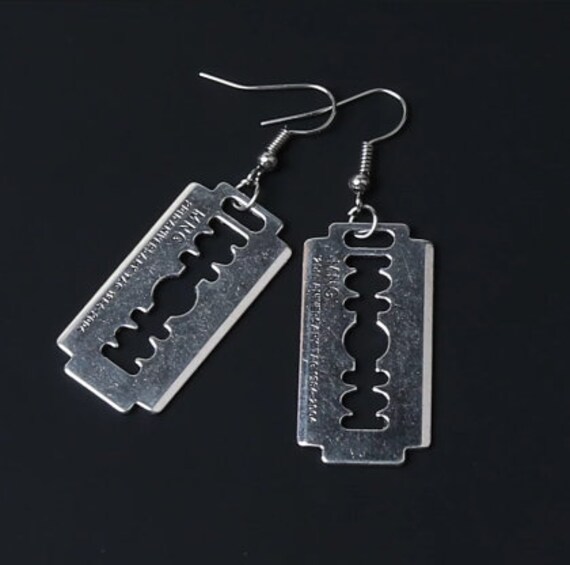 Gothic Emo Silver Razor Blade Earrings Set Jewelry Accessory