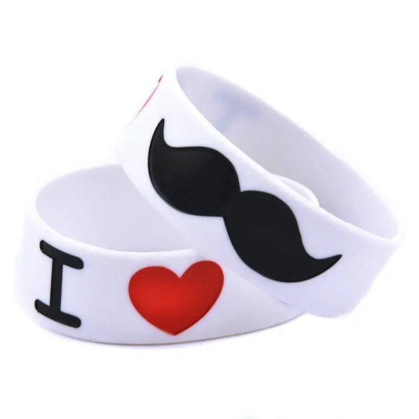 Bracelet en caoutchouc noir et blanc avec moustache en forme de cœur, vêtements alternatifs pour enfants, scène Emo, 1 pièces