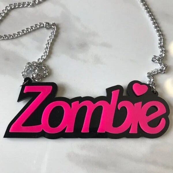 Collier pendentif réglable zombie en acrylique rose, accessoire de bijoux Emo scène réglable