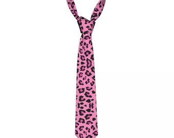 Corbata ajustable unisex con estampado de leopardo rosa claro, escena emo alternativa Scenecore ropa casual profesional